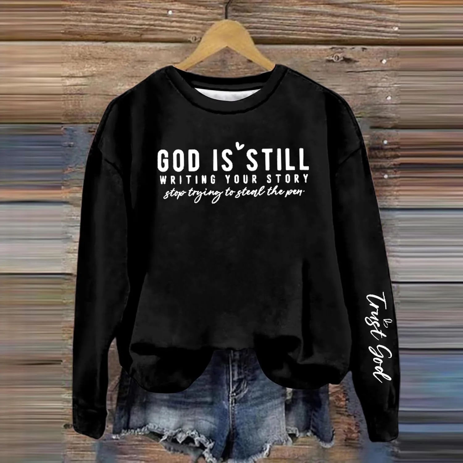 Women's Oversized God Is Still Writing Your Story Loose Sweatshirts Crewneck Winter Fall Long Sleeve Sweaters Fashion