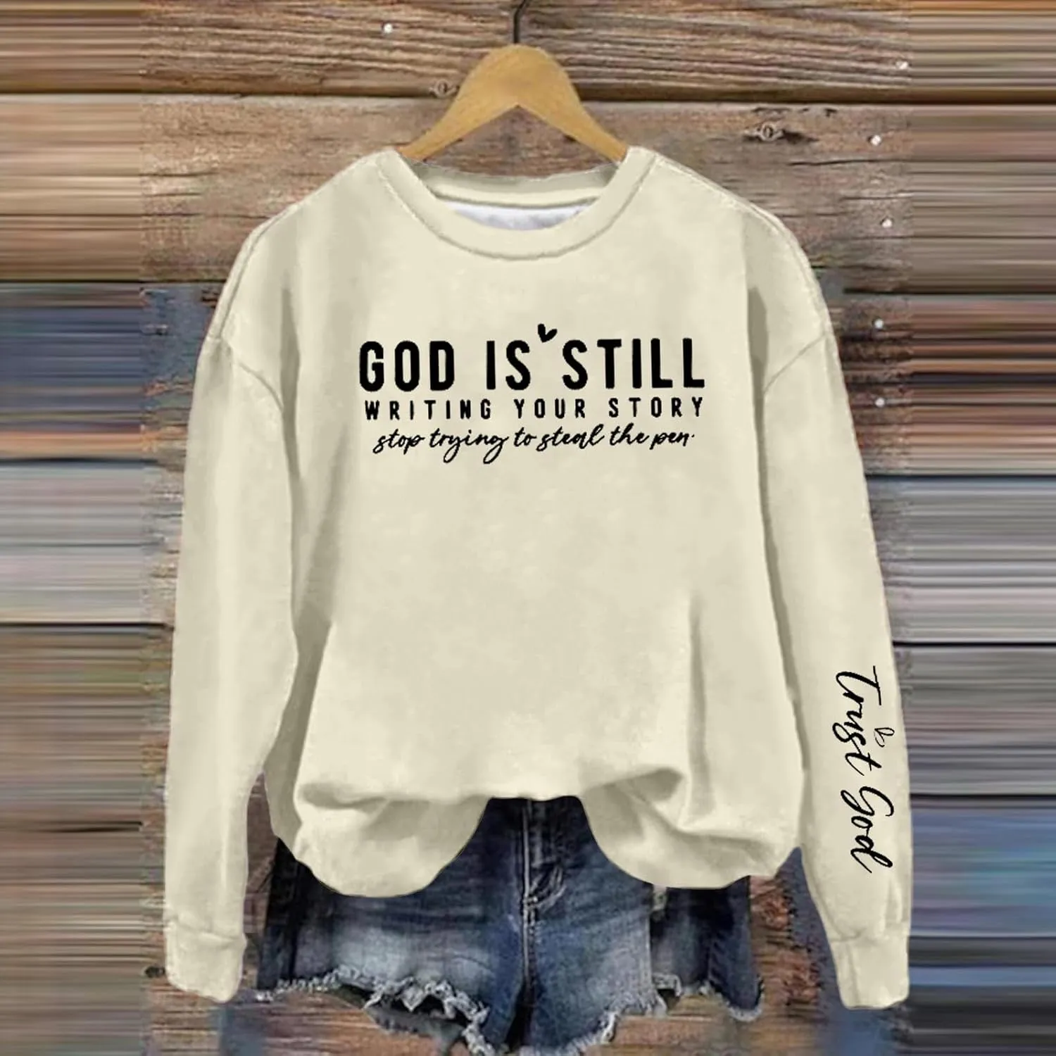 Women's Oversized God Is Still Writing Your Story Loose Sweatshirts Crewneck Winter Fall Long Sleeve Sweaters Fashion