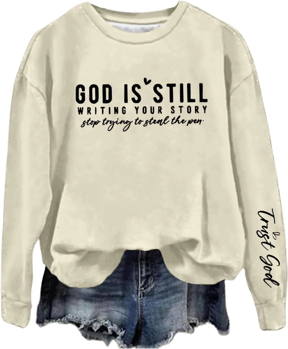 Women's Oversized God Is Still Writing Your Story Loose Sweatshirts Crewneck Winter Fall Long Sleeve Sweaters Fashion