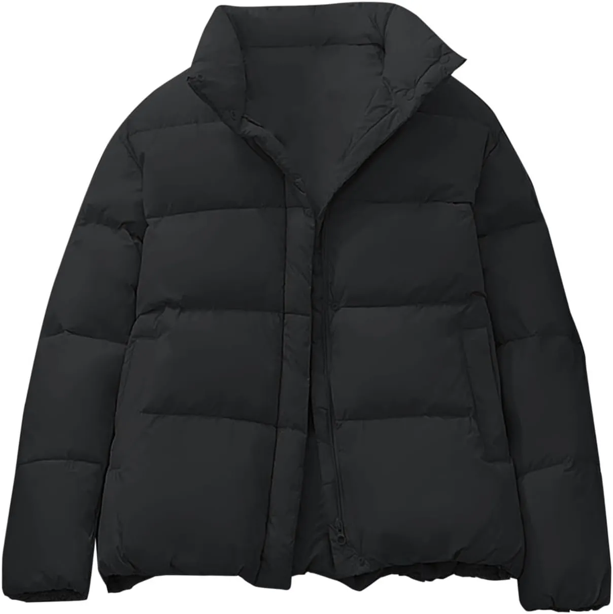 Womens Padded Puffer Coats 2023 Winter Warm Zipper Quilted Jacket Casual Solid Loose Fit Fluffy Down Coat with Pockets