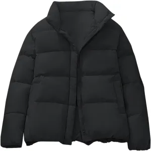 Womens Padded Puffer Coats 2023 Winter Warm Zipper Quilted Jacket Casual Solid Loose Fit Fluffy Down Coat with Pockets