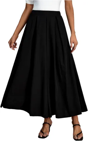 Women's Pleated Maxi Skirt High Waisted A Line Work Business Casual Dress Skirts