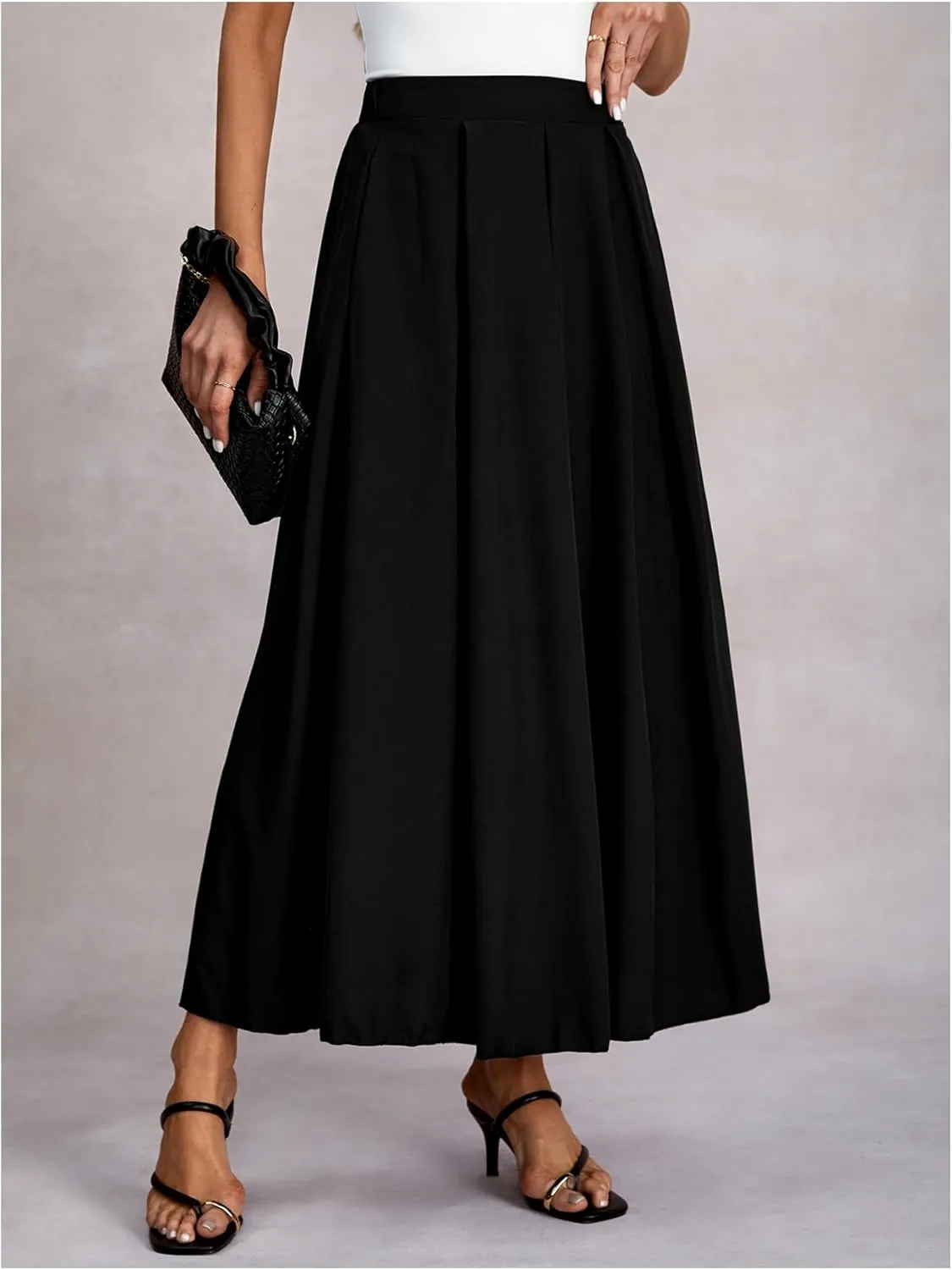 Women's Pleated Maxi Skirt High Waisted A Line Work Business Casual Dress Skirts