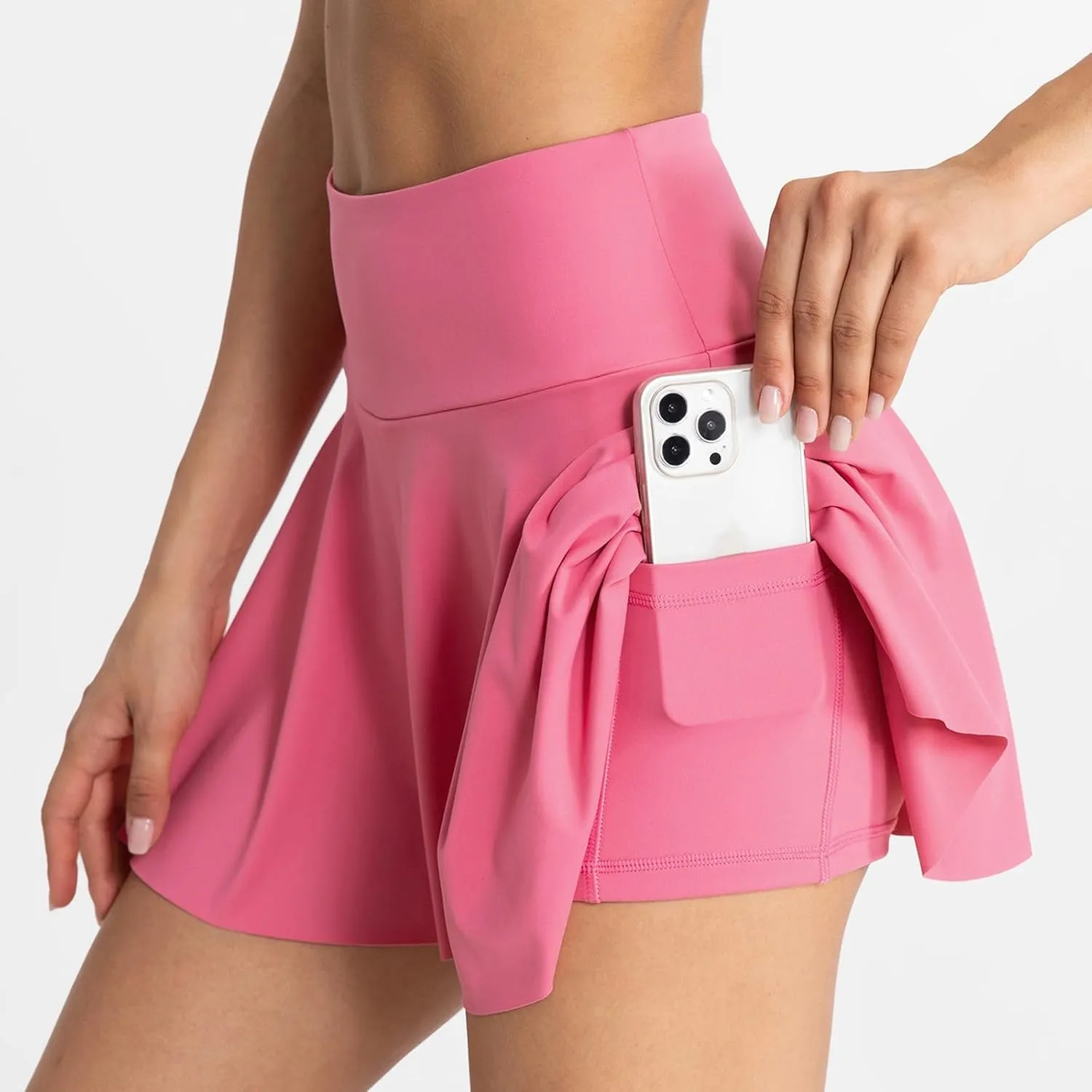 Women's Pleated Tennis Skorts Elastic High Waisted Casual Skirt Active Stretchy Mini Skirts Inner Shorts with Pockets