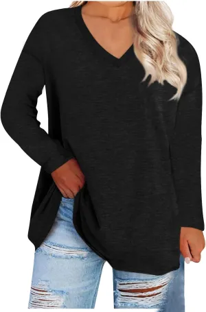 Womens Plus Size Tops Fall Striped Tunic Graphic Western Shirts Long Sleeve Vneck Work Tops Winter Cotton Sweatshirts