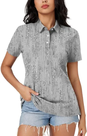 Women's Polo Shirts Short Sleeve Comfortable Breathable Wicking Shirt Solid Colour Stripe 3 Buttons Lapels Casual Tops