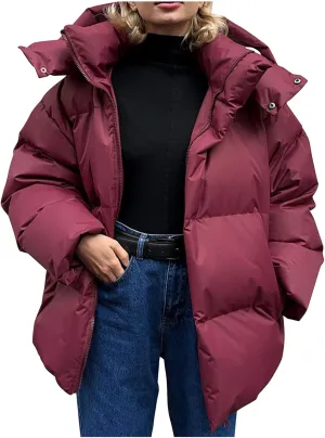Womens Quilted Puffer Coat Hoodie Winter Oversized Mid-Length Padded Down Jacket Warm Heavyweight Bubble Outerwear
