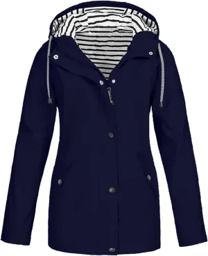 Womens Rain Jacket with Hood Raincoat Windbreaker Waterproof Long Hooded Trench Coats Spring Jackets for Women