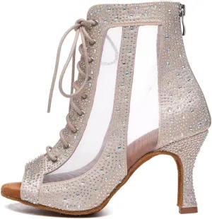 Womens Rhinestone Ballroom Latin Salsa Dance Shoes Burju Dance Heels, Model L551