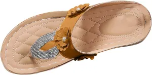 Womens Rhinestones Flip Flops Comfortable Arch Support Beach Sandal Low Wedge Thong Sandals Walking Non-Slip Slides