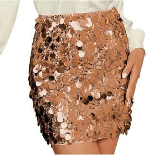 Women's Sequin Skirt Sparkly Mini Skirts Glitter Bodycon Skirt Vintage Disco Skirt Short Pencil Skirt Cocktail Skirts