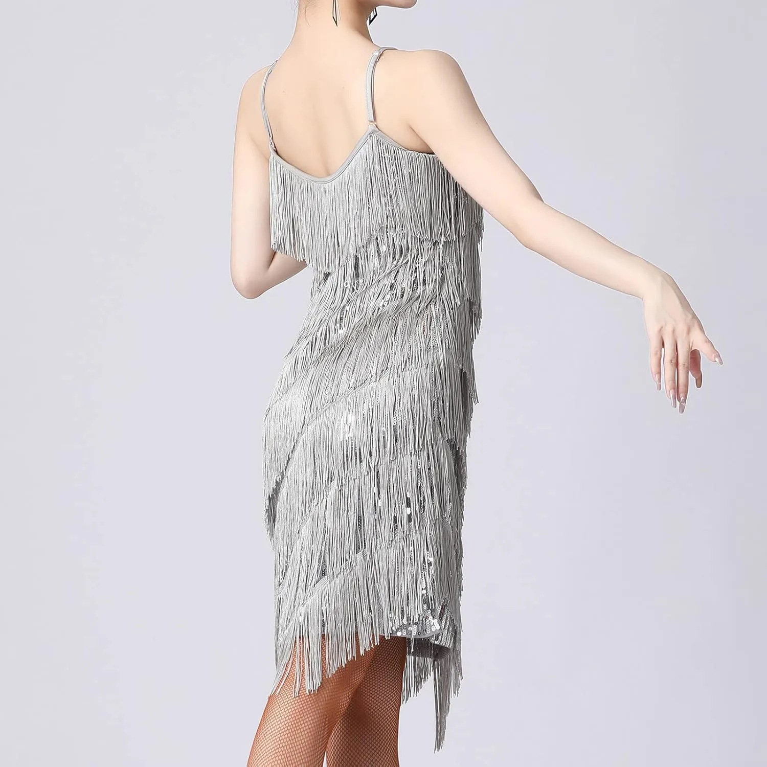 Womens Sequin Tassel Fringe Party Dress Sleeveless Sparkly Spaghetti Straps Flapper Dresses Cocktail Mini Dresses