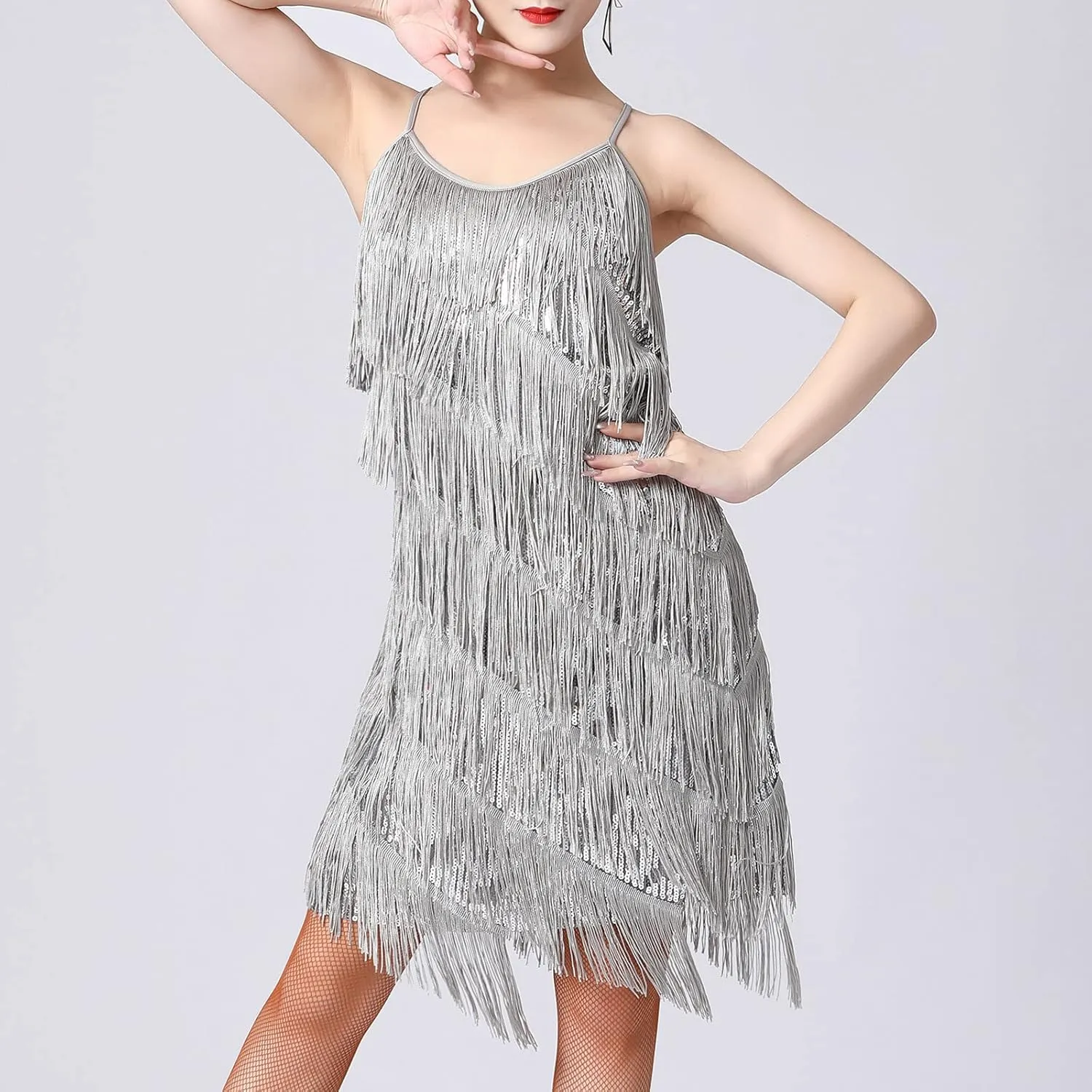 Womens Sequin Tassel Fringe Party Dress Sleeveless Sparkly Spaghetti Straps Flapper Dresses Cocktail Mini Dresses