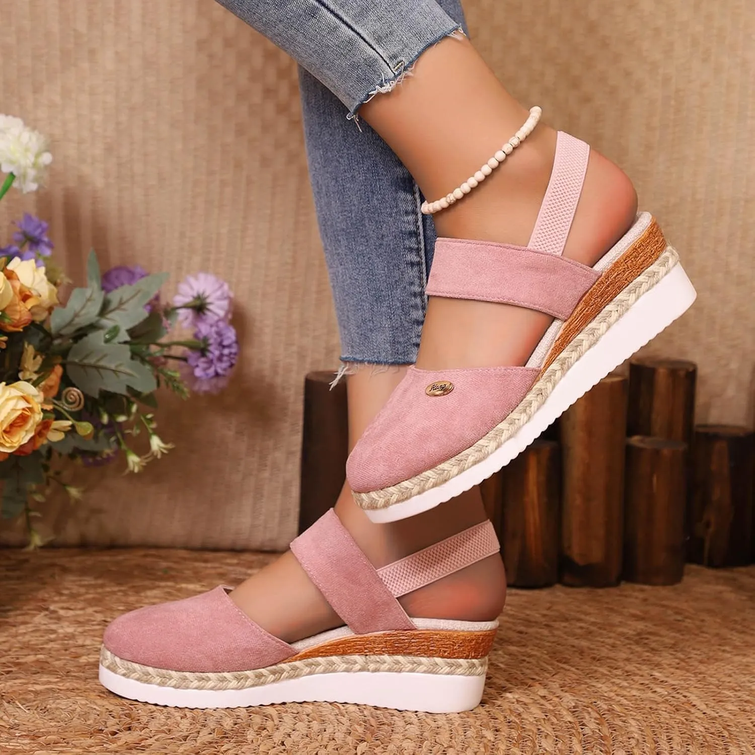 Women's Shoes Wedge High Heel Sandals Solid Color Fashion Sandals