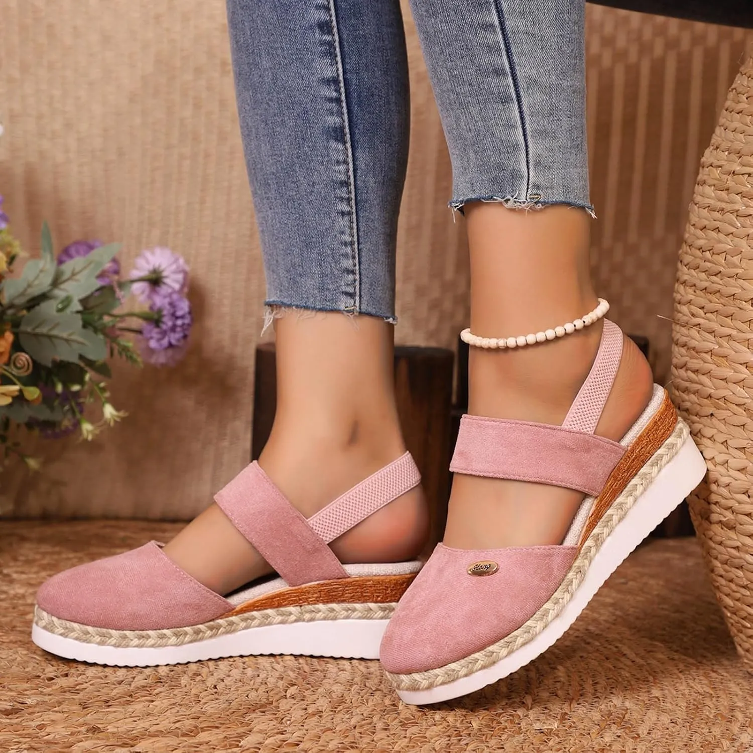 Women's Shoes Wedge High Heel Sandals Solid Color Fashion Sandals