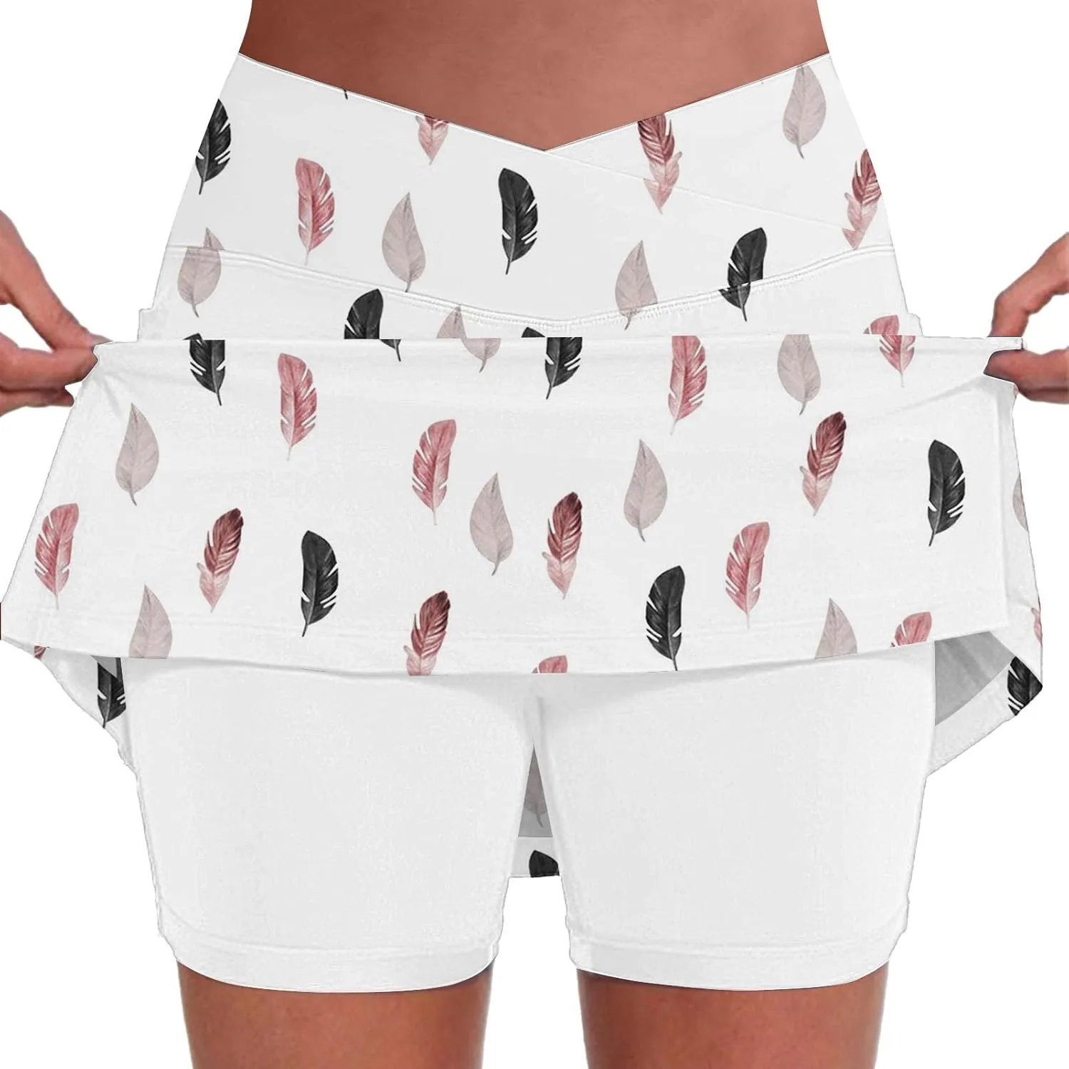 Womens Skorts with Pockets, Tummy Control High Waisted Athletic Sports Shorts Skirts Solid Tennis Yoga Gym Culottes