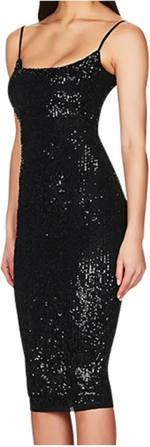 Women's Sleeveless Sequin Dress Spaghetti Strap Slim Wrap Dresses Sparkle Cocktail Party Bodycon A Line Midi Dress