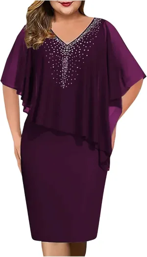 Women's Summer Dresses Mini Sexy Wrap Dresses Irregular Short Sleeve V-Neck Dress Beach Dresses, S-5XL