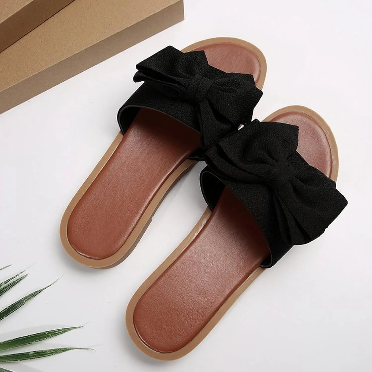 Women's Summer Fashion Bow Knot Flat Sandals 2025 Comfy Casual Open Toe Comfortable Slip On Slide Sandals Wide Width Walking Dress Shoes for Party Casual Beach Vacation