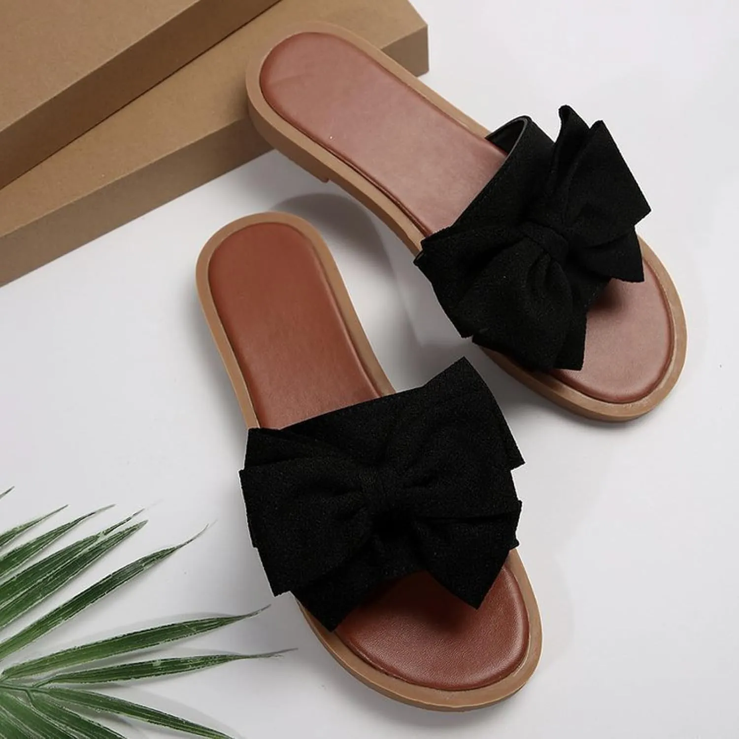 Women's Summer Fashion Bow Knot Flat Sandals 2025 Comfy Casual Open Toe Comfortable Slip On Slide Sandals Wide Width Walking Dress Shoes for Party Casual Beach Vacation