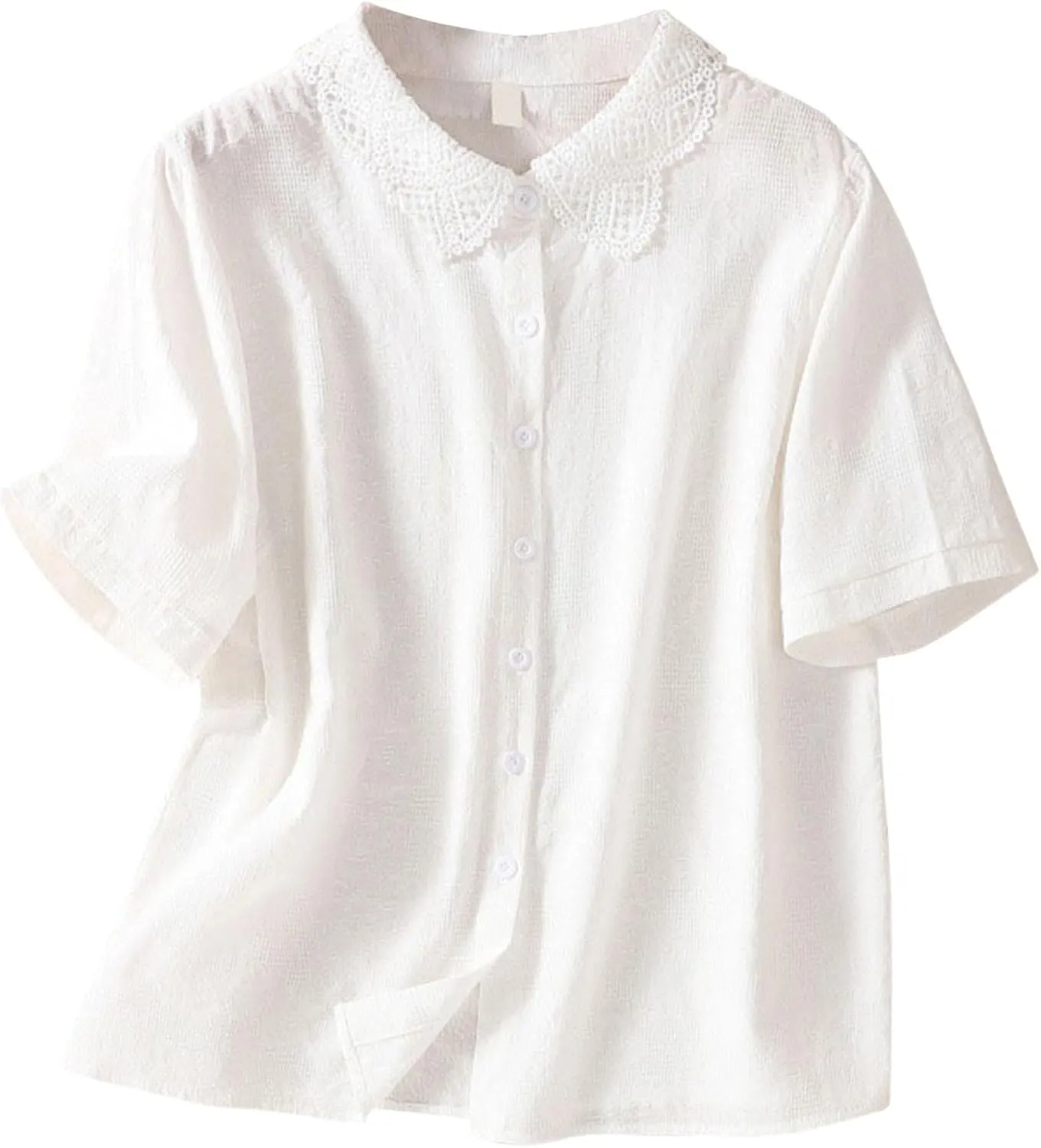 Women's Summer Shirts Polka Dot Printed Cotton Linen Sleeveless Round Neck Tops Button Loose Casual Ladies Blouse