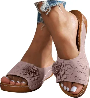 Womens Summer Shoes 2025,Low Wedge Sandals Retro Bohemian Floral Breathable Slip On Orthopedic Arch Support Slide Sandal