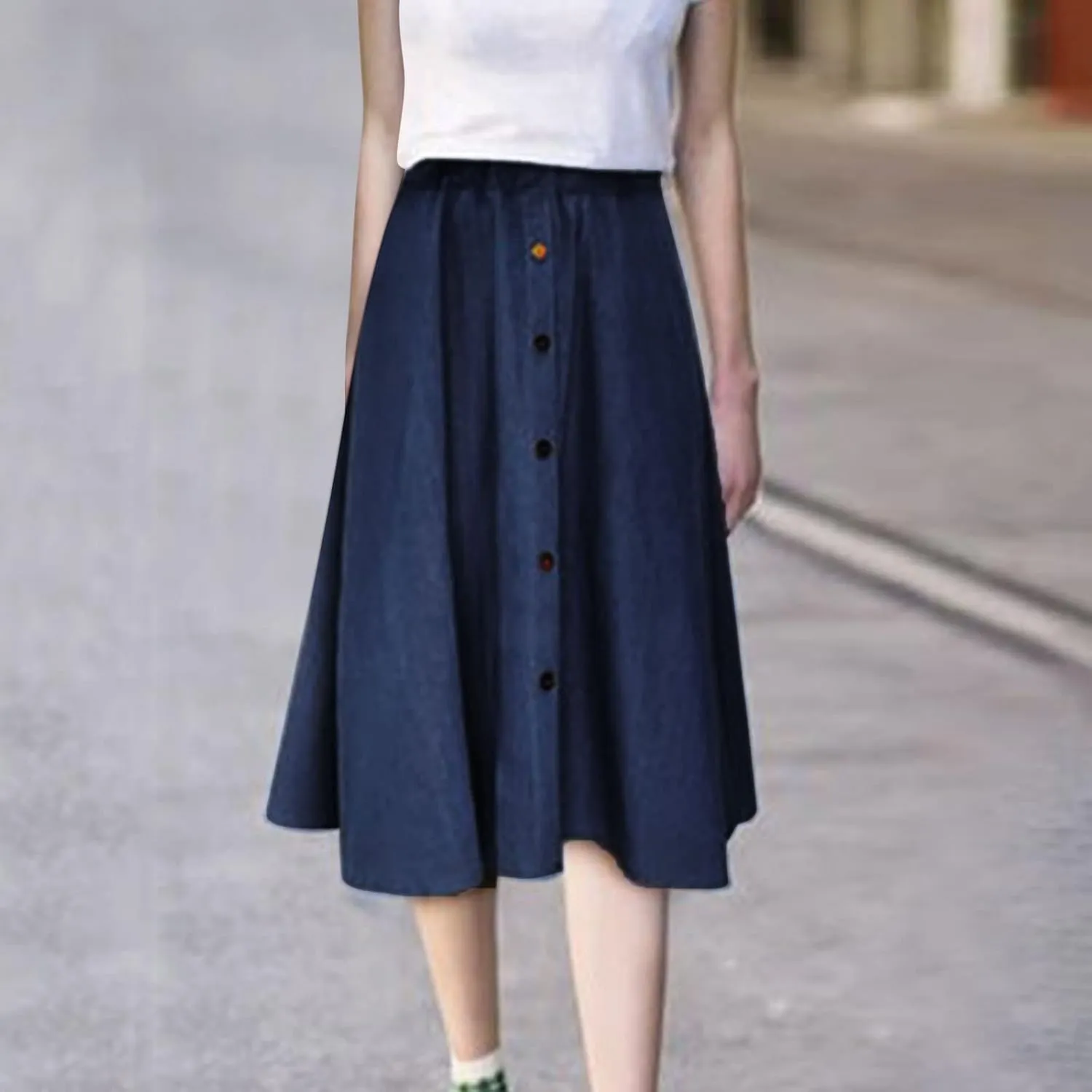 Womens Summer Skirts Women's Plus Size Button Down Denim Skirt High Waisted Casual Loose Jean Midi Skirts with Pockets