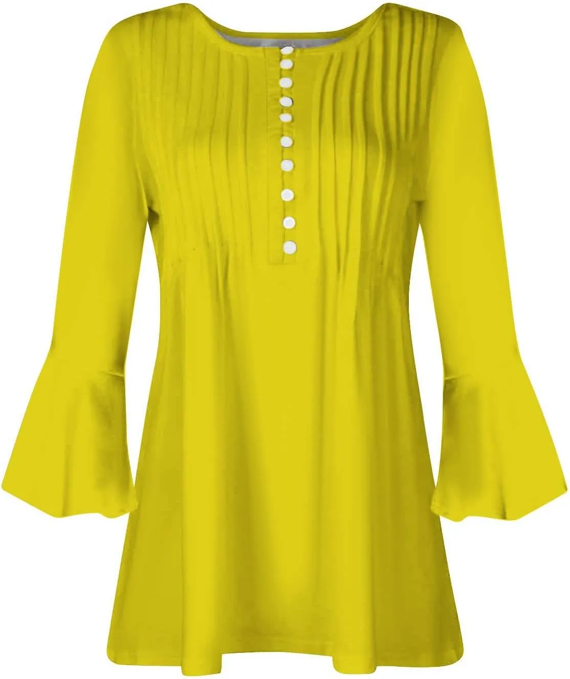Women's Summer Tops Vintage Print Button Down 3/4 Sleeve Shirts Causal Empire Waist Boho Floral Print Tunic Shirts