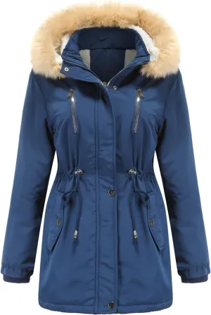 Women's Thicken Fur Lined Warm Winter Coat,Fashion Removable Hood Plus Size Mid Length Jackets Coat with Pockets