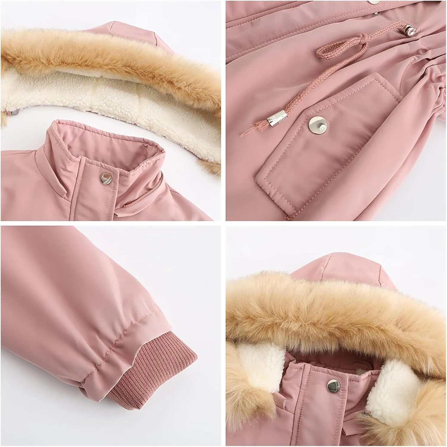 Women's Thicken Fur Lined Warm Winter Coat,Fashion Removable Hood Plus Size Mid Length Jackets Coat with Pockets