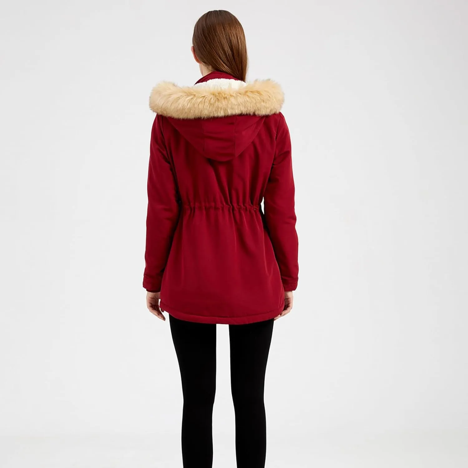 Women's Thicken Fur Lined Warm Winter Coat,Fashion Removable Hood Plus Size Mid Length Jackets Coat with Pockets