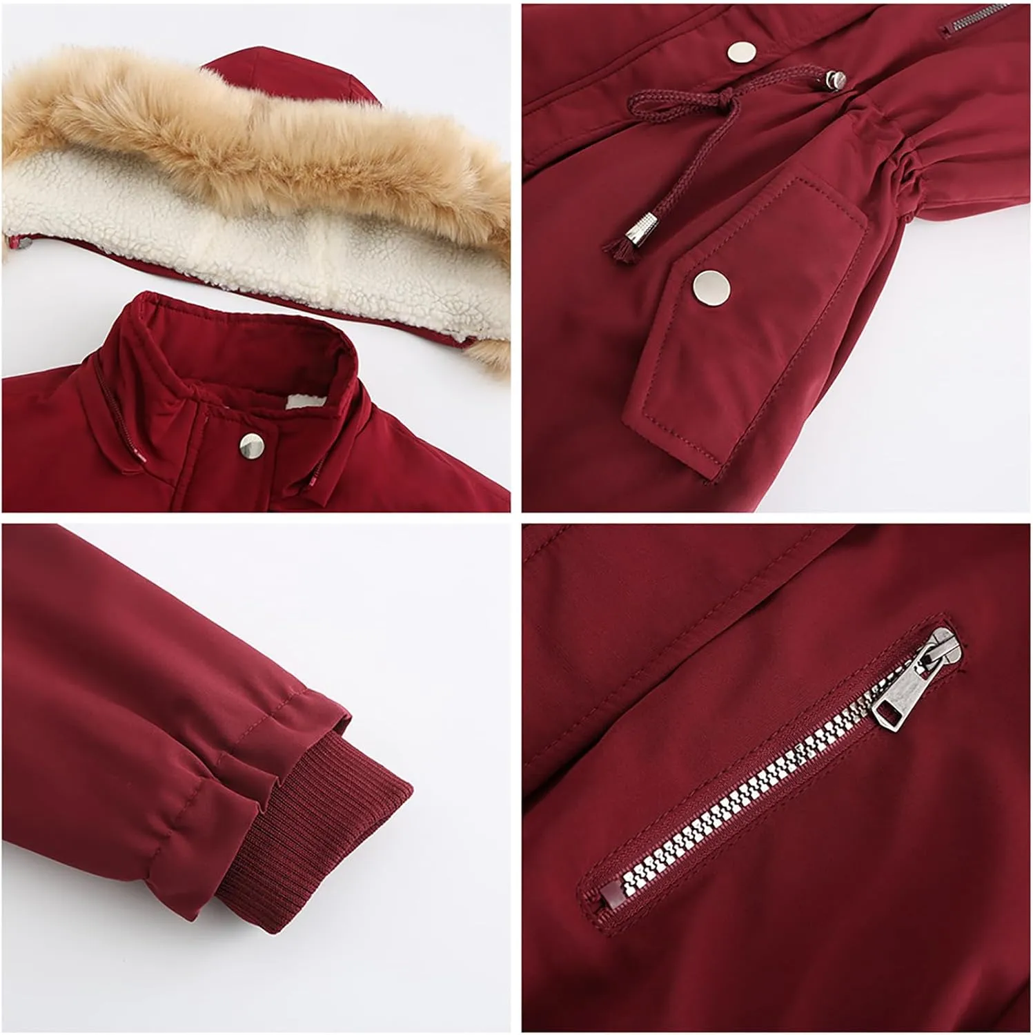 Women's Thicken Fur Lined Warm Winter Coat,Fashion Removable Hood Plus Size Mid Length Jackets Coat with Pockets