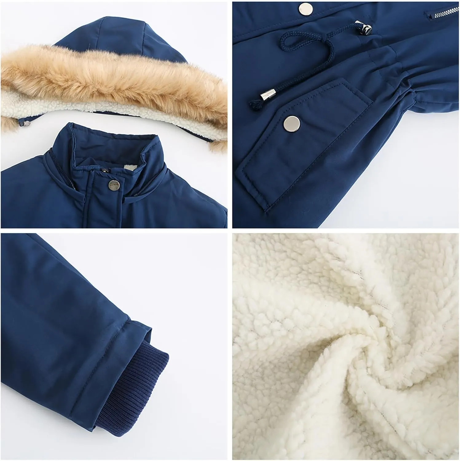Women's Thicken Fur Lined Warm Winter Coat,Fashion Removable Hood Plus Size Mid Length Jackets Coat with Pockets