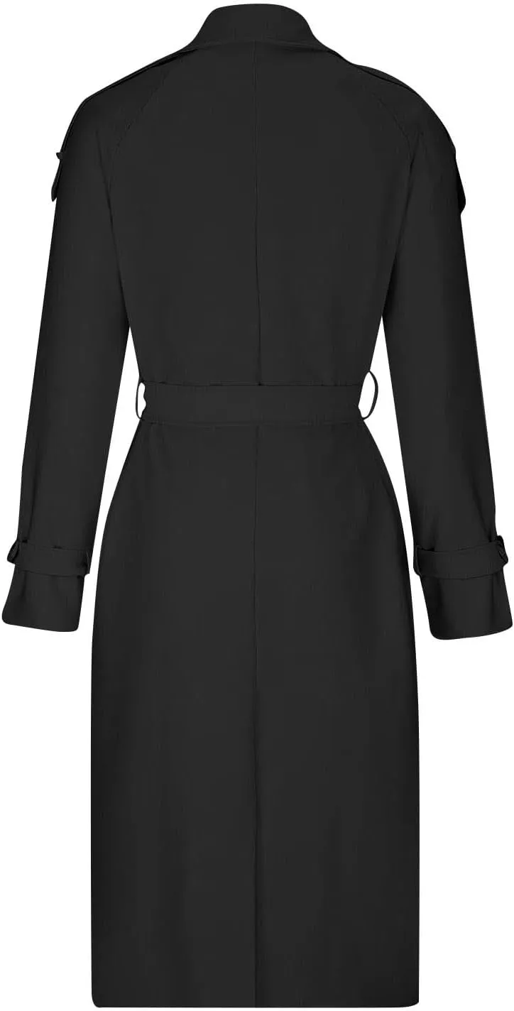 Women's Trench Coat Double Breasted Long Trench Coat Spring Fall Windproof Classic Lapel Overcoat with Belt