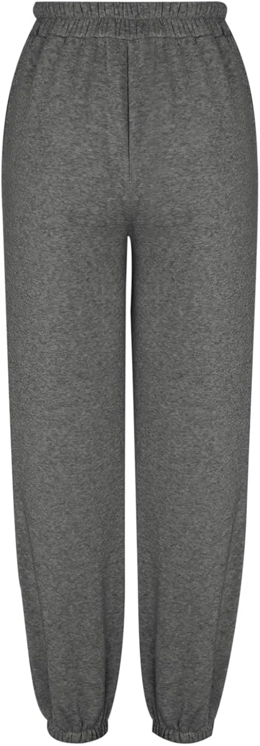 Women's Trendy Trousers Solid Color High Elastic Waist Cuffed Slant Sweatpants Athletic Sports Joggers Casual Bottom