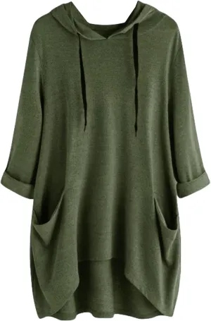 Womens Tunic Tops Lightweight Pullover Hoodies 3/4 Sleeve T Shirts Oversized Hoodies Solid Color Tops with Pockets