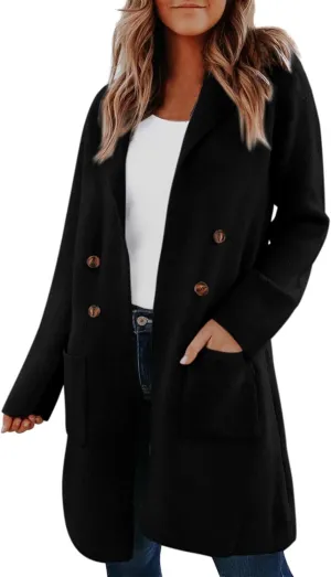 Women's Warm Double Breasted Wool Pea Coat Business Trench Coat Jacket Winter Elegant Coats for Women Lapel Jackets