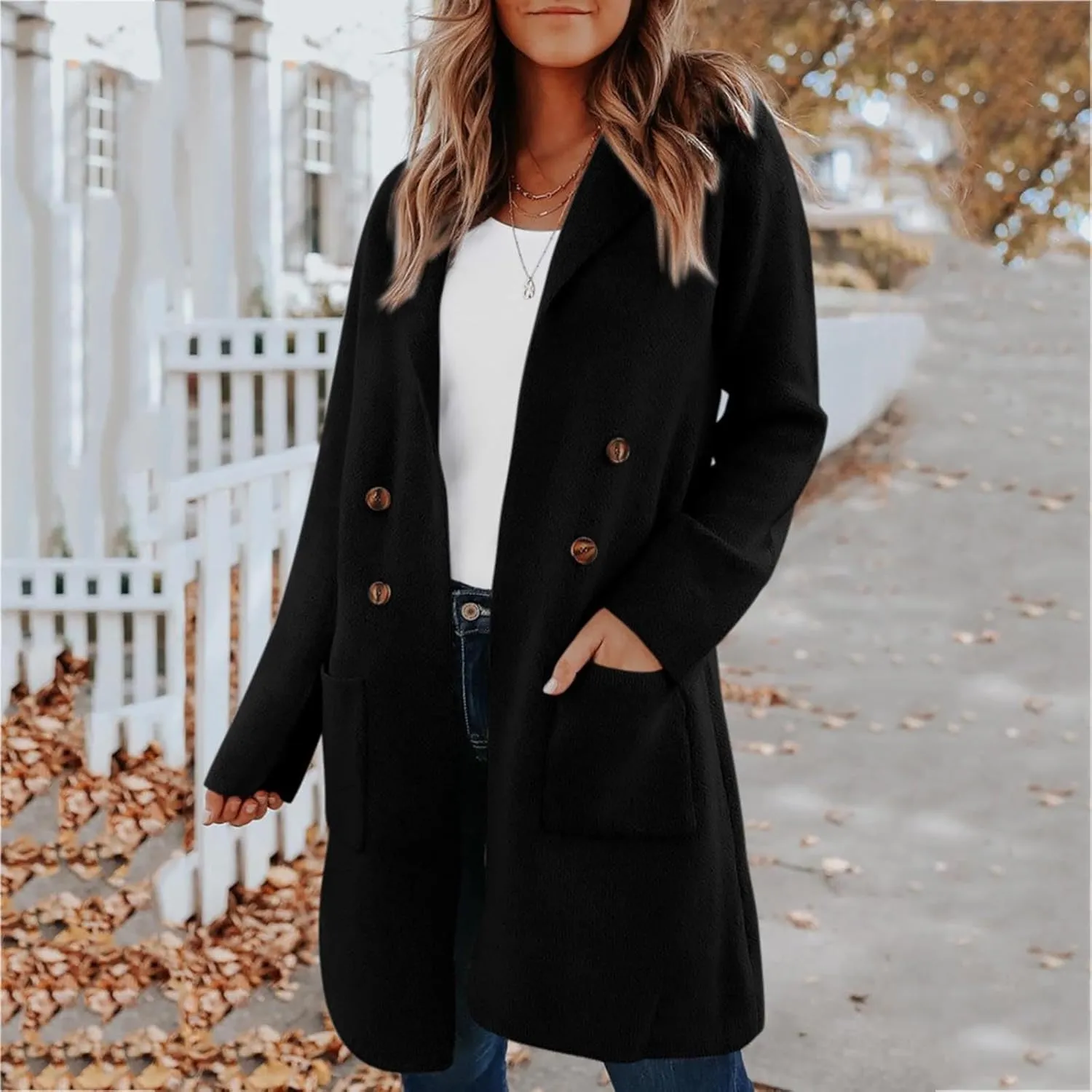 Women's Warm Double Breasted Wool Pea Coat Business Trench Coat Jacket Winter Elegant Coats for Women Lapel Jackets