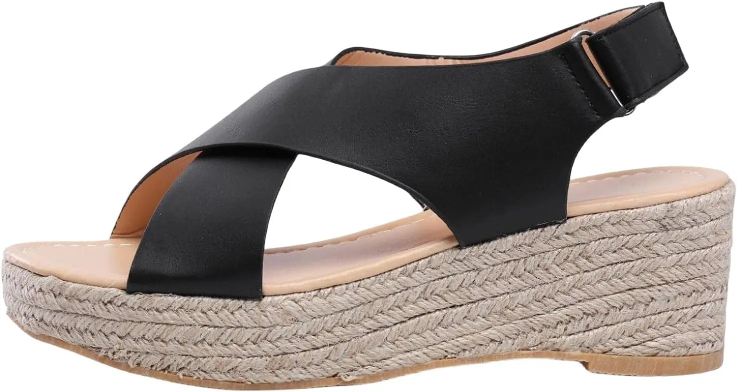 Womens Wedge Platform Sandals Summer Slip On Beach Sandals Open Toe Cross Belt Wedge Sandal Adjustable Back Ankle Strap Concise Casual Summer Shoes