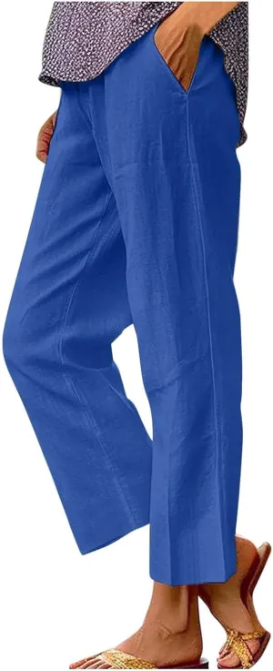Women's Wide Leg Pants Linen Casual Summer Trendy Workout Relaxed Fit Loose Lounge Yoga Trousers with Pockets Beach