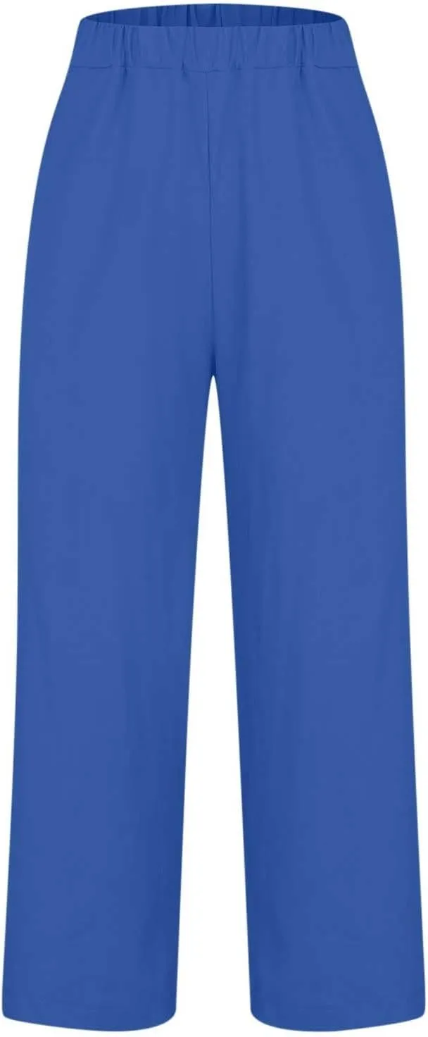 Women's Wide Leg Pants Linen Casual Summer Trendy Workout Relaxed Fit Loose Lounge Yoga Trousers with Pockets Beach