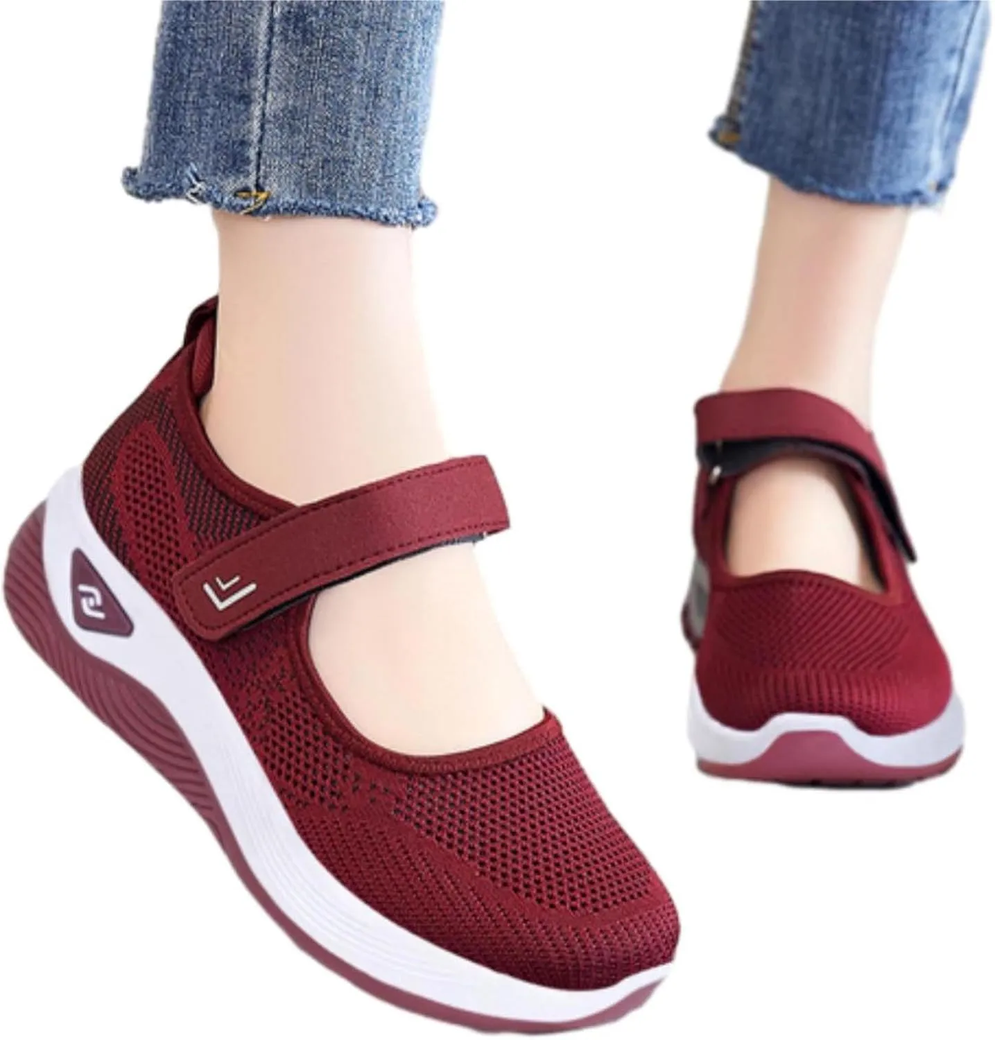 Women's Wide Width Walking Shoes Adjustable Closures Mesh Sneakers for Tennis Maternity Elderly Workout Travelling