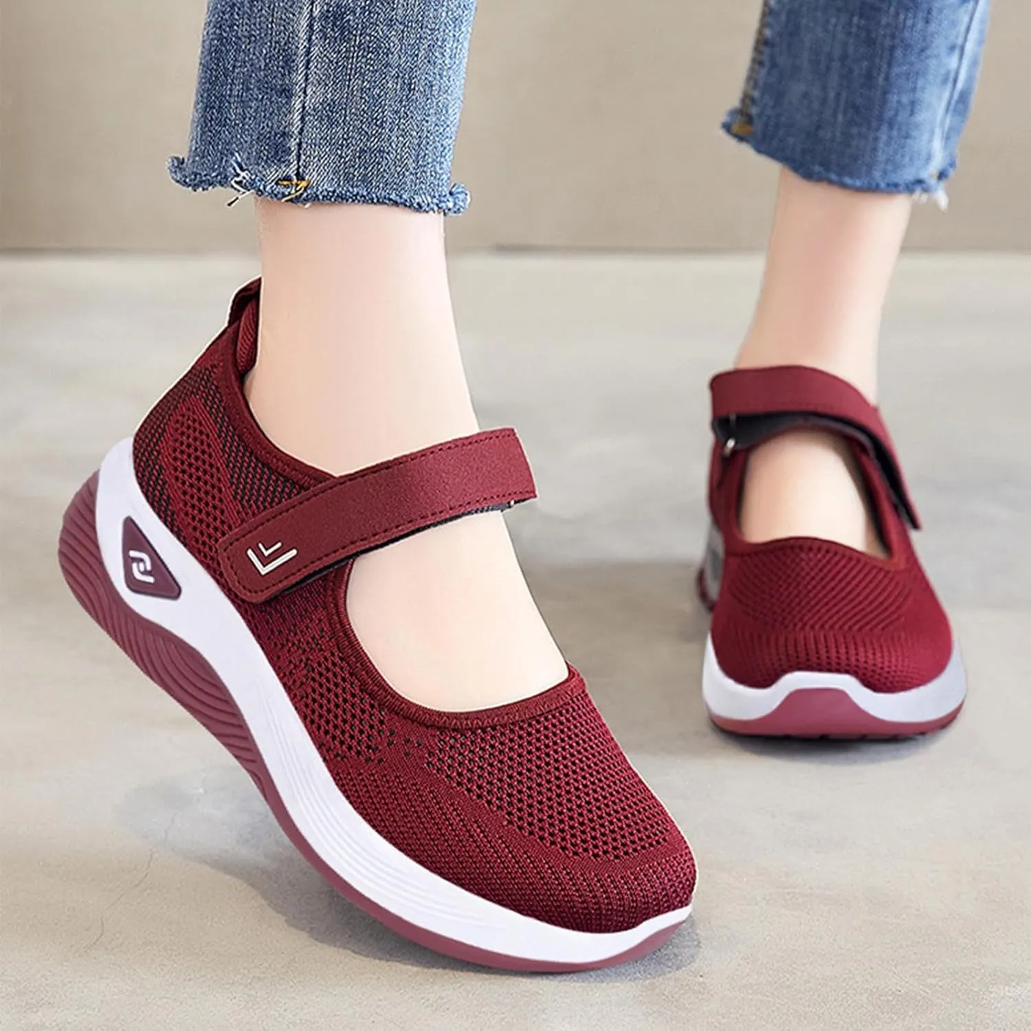 Women's Wide Width Walking Shoes Adjustable Closures Mesh Sneakers for Tennis Maternity Elderly Workout Travelling