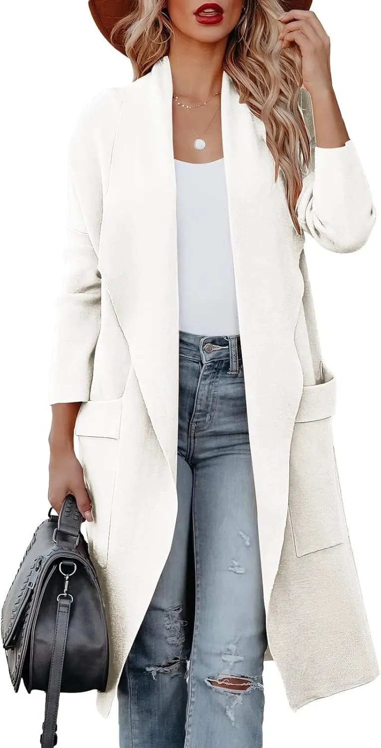 Womens Wool Blend Coat Casual Loose Lapel Open Front Cardigan Oversized Knit Long Sleeve Jacket Winter Overcoat