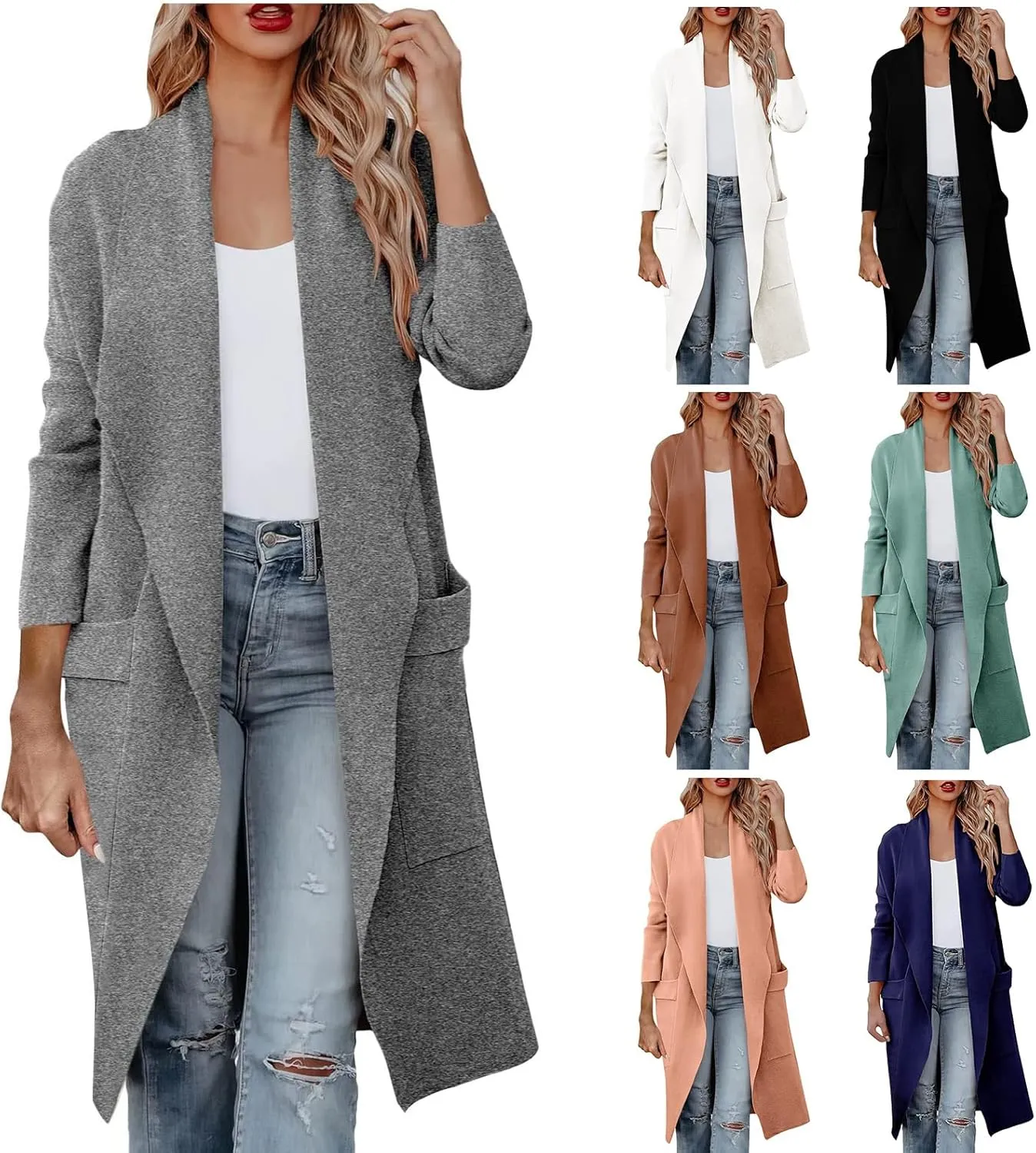 Womens Wool Blend Coat Casual Loose Lapel Open Front Cardigan Oversized Knit Long Sleeve Jacket Winter Overcoat