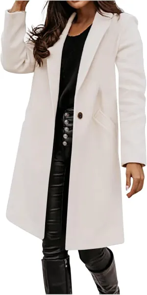 Wool Trench Coat for Women Double Breasted Notched Lapel Peacoat Mid-Long Winter Jackets Overcoats with Pockets