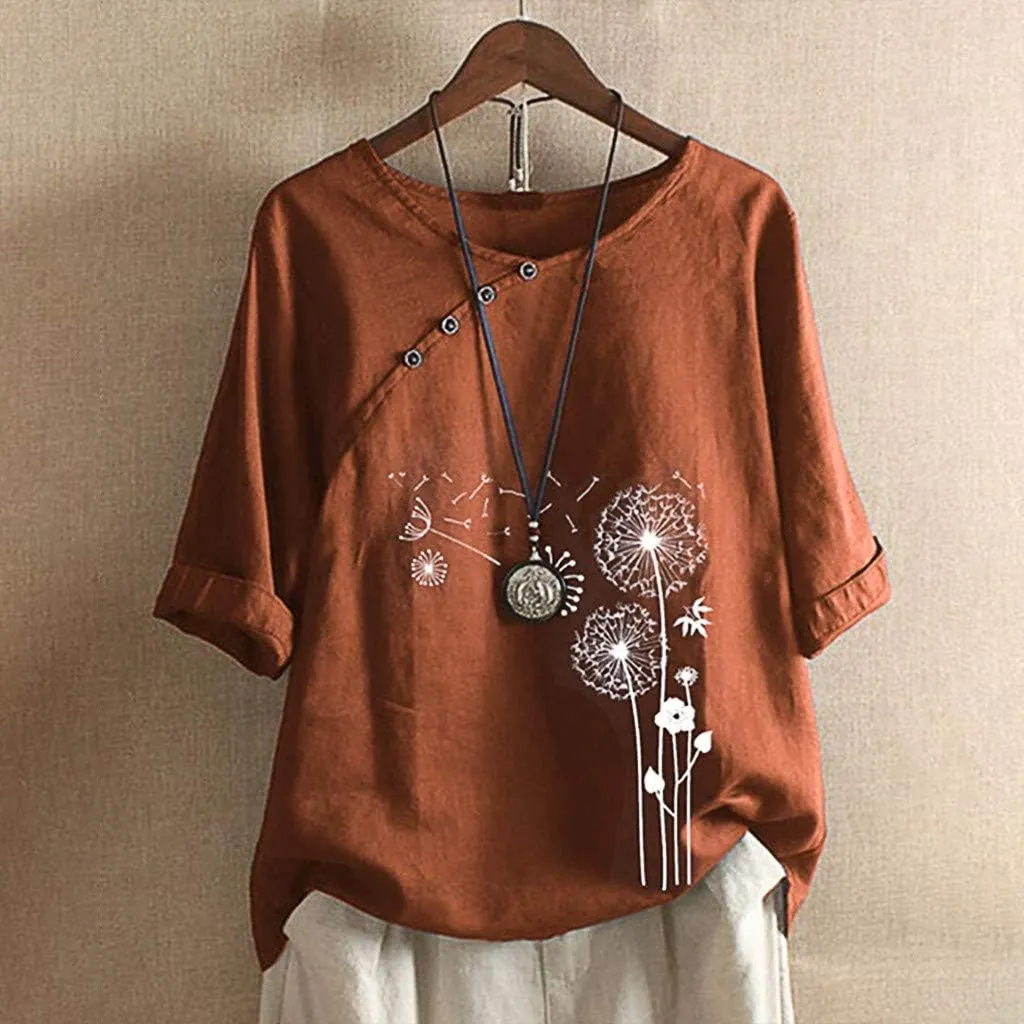 Workout Tops for Women Plus Size Oversized Crew Neck Linen Tops for Women Short Sleeve Cotton Blend Tee Shirts