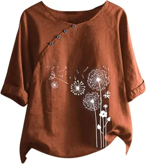 Workout Tops for Women Plus Size Oversized Crew Neck Linen Tops for Women Short Sleeve Cotton Blend Tee Shirts