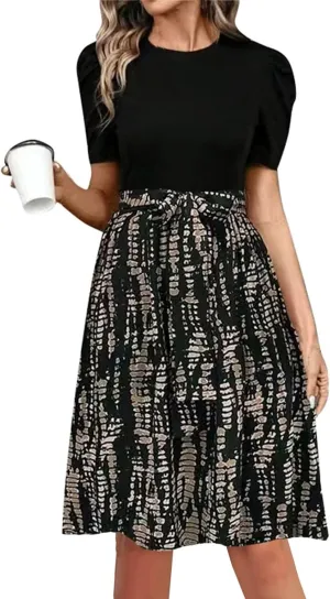 Wrap Dresses for Women 2025 Knee Length Floral Mini Dress Elegant Classy Flowy Ruffle Patchwork Empire Waist Dress