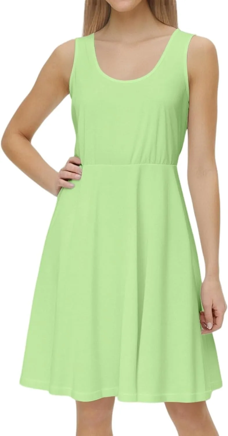 XOWRTE Women's 2025 Summer Sleeveless Sundress Casual Spring Beach Vacation Crewneck Shift Swing Tank Dress Solid Mini Dress